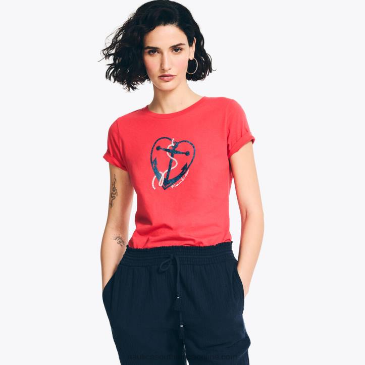 Tomato WomenSustainably Crafted Glitter Hearted Anchor Graphic T-Shirt Nautica 6LZP762