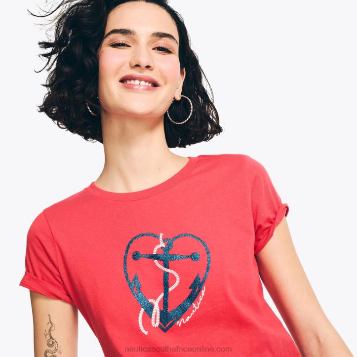 Tomato WomenSustainably Crafted Glitter Hearted Anchor Graphic T-Shirt Nautica 6LZP762