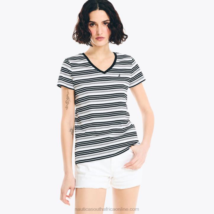 True Black WomenStriped V-Neck T-Shirt Nautica 6LZP961