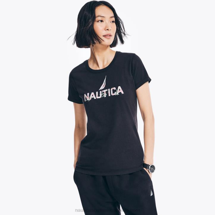 True Black WomenSustainably Crafted Floral Foil Logo T-Shirt Nautica 6LZP837