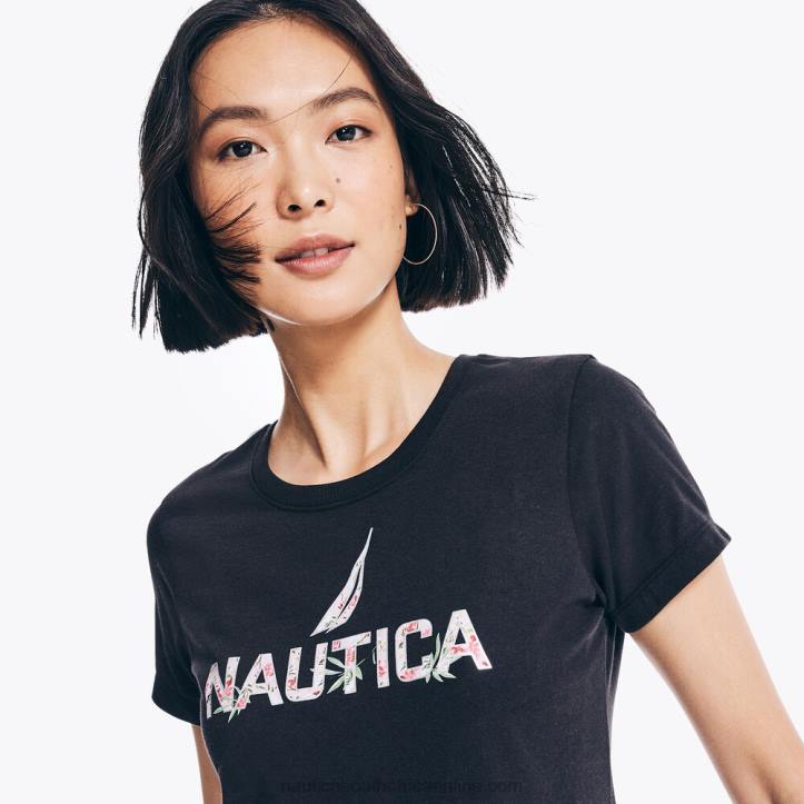 True Black WomenSustainably Crafted Floral Foil Logo T-Shirt Nautica 6LZP837