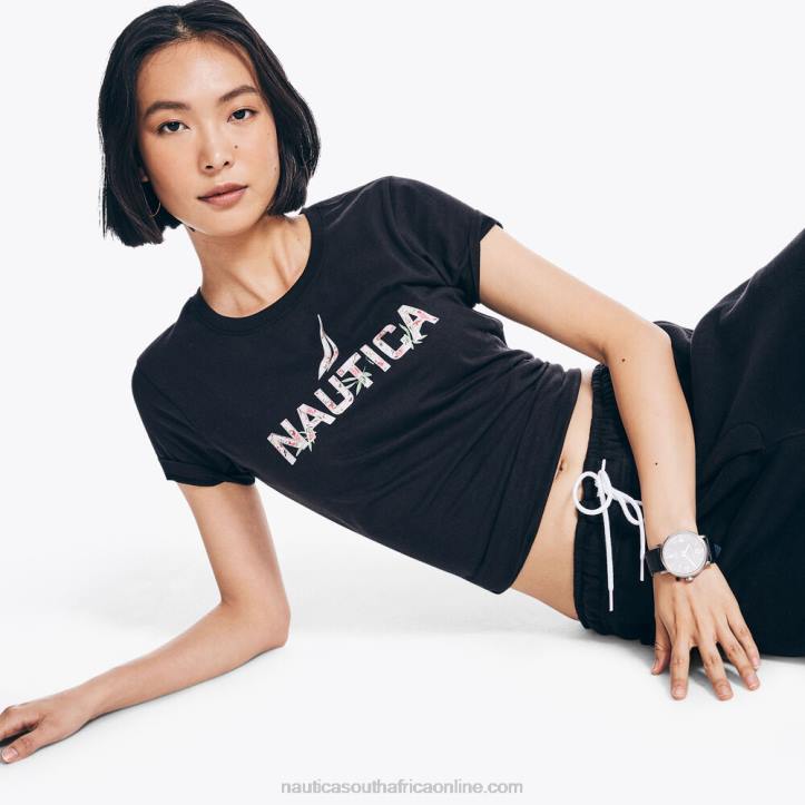 True Black WomenSustainably Crafted Floral Foil Logo T-Shirt Nautica 6LZP837