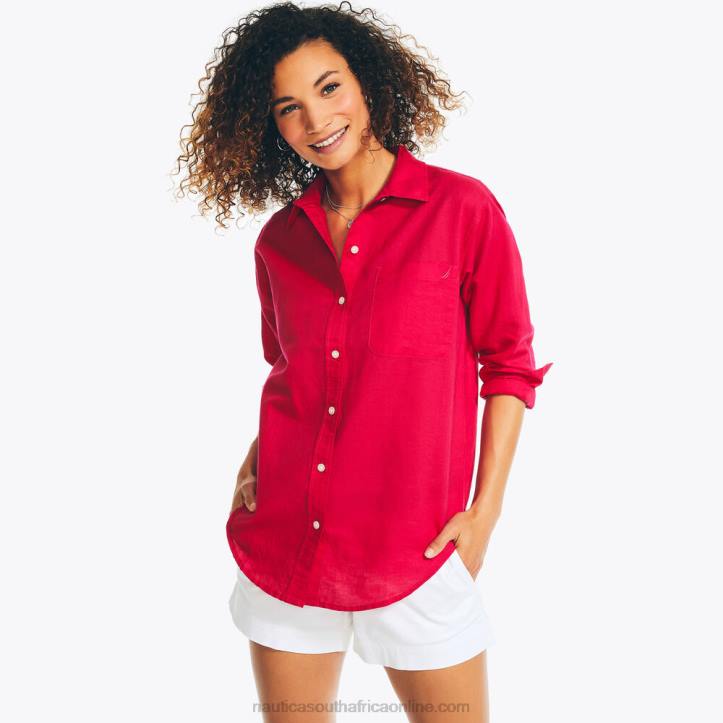 Sailor Red WomenSustainably Crafted Linen Boyfriend Shirt Nautica 6LZP970