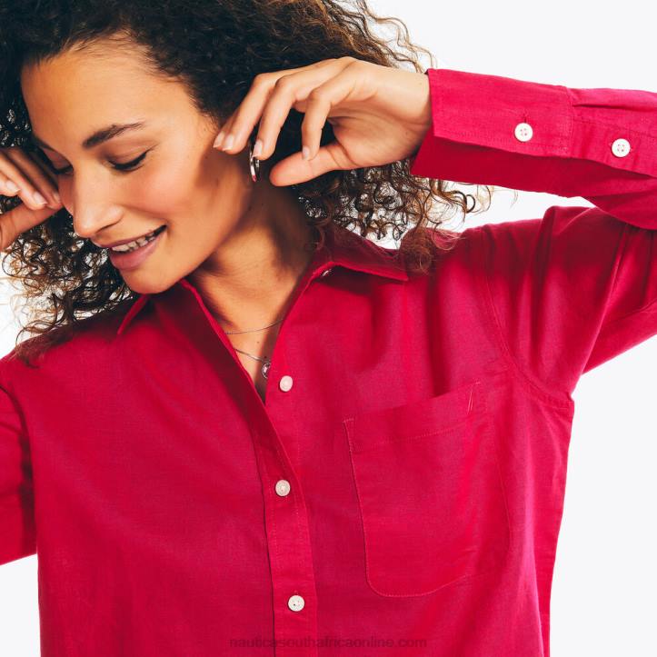 Sailor Red WomenSustainably Crafted Linen Boyfriend Shirt Nautica 6LZP970
