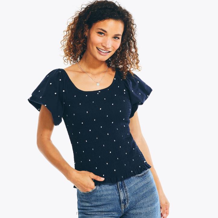 Stellar Blue Heather WomenPolka Dot Smocked Top Nautica 6LZP979